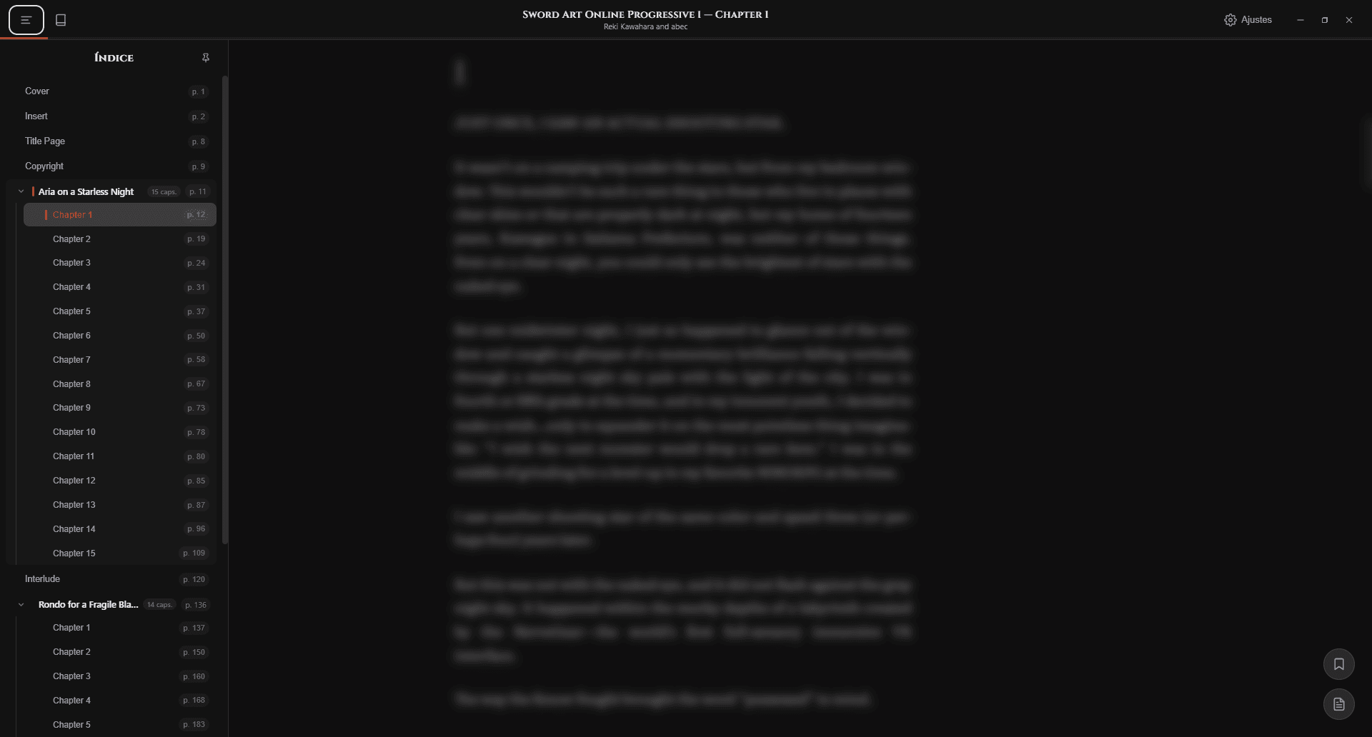 Historia App - Table of Contents en modo Oscuro