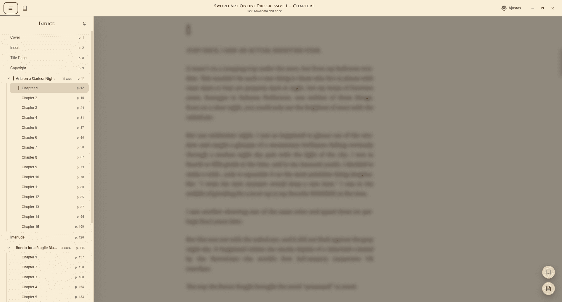 Historia App - Table of Contents en modo Sepia